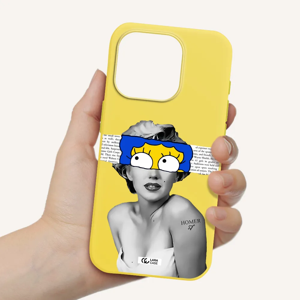A Woman With A Cartoon On Her Head Apple Iphone 15 Pro Silicone Canary Yellow Case