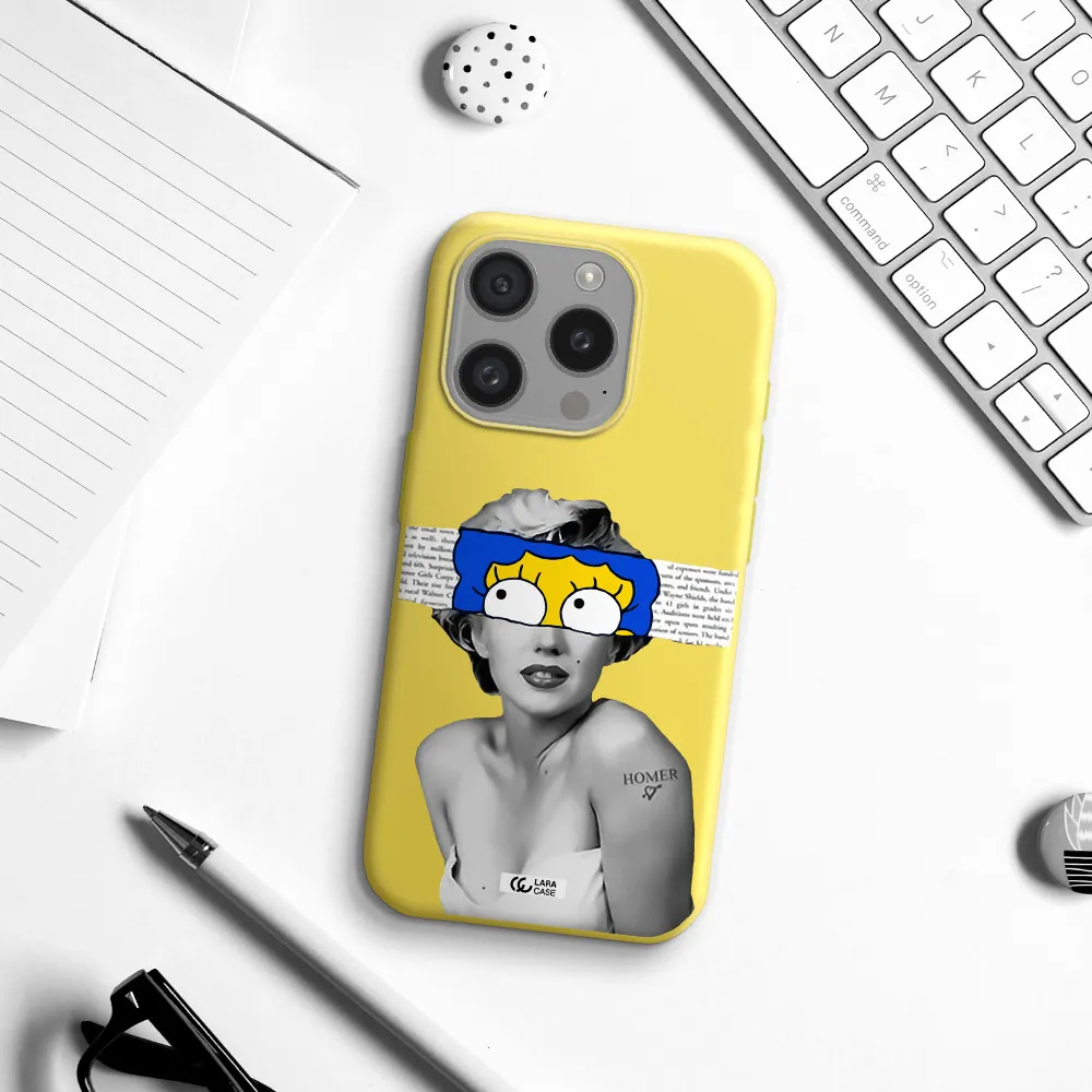 A Woman With A Cartoon On Her Head Apple Iphone 15 Pro Silicone Canary Yellow Case