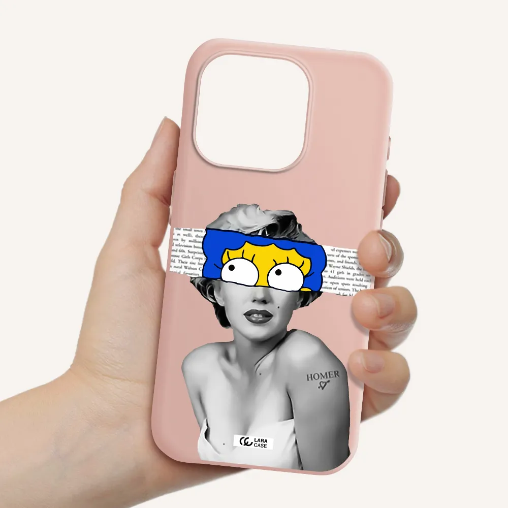 A Woman With A Cartoon On Her Head Apple Iphone 15 Pro Silicone Pastel Pink Case