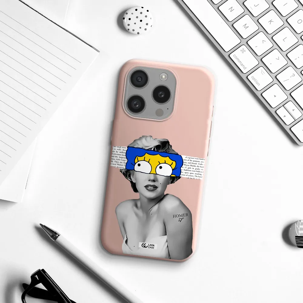 A Woman With A Cartoon On Her Head Apple Iphone 15 Pro Silicone Pastel Pink Case