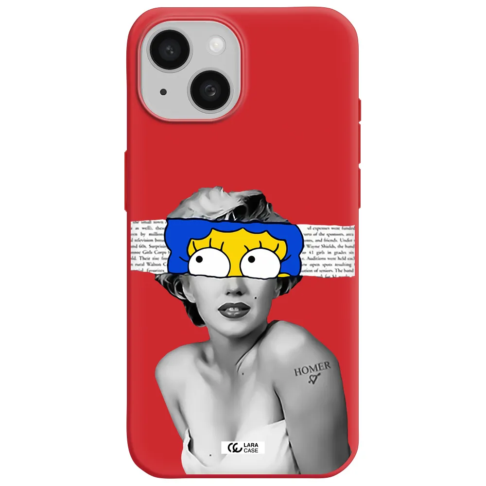 A Woman With A Cartoon On Her Head Apple Iphone 15 Silicone Imperial Red Case