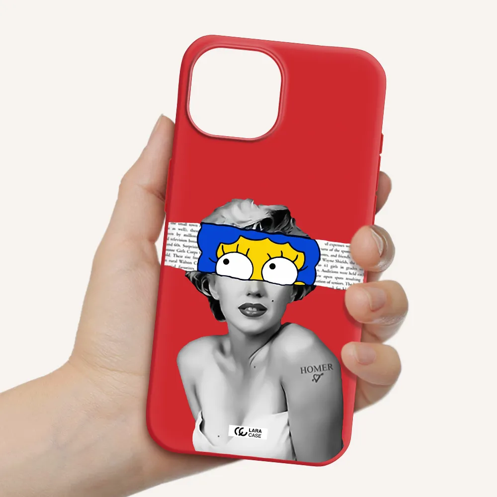 A Woman With A Cartoon On Her Head Apple Iphone 15 Silicone Imperial Red Case
