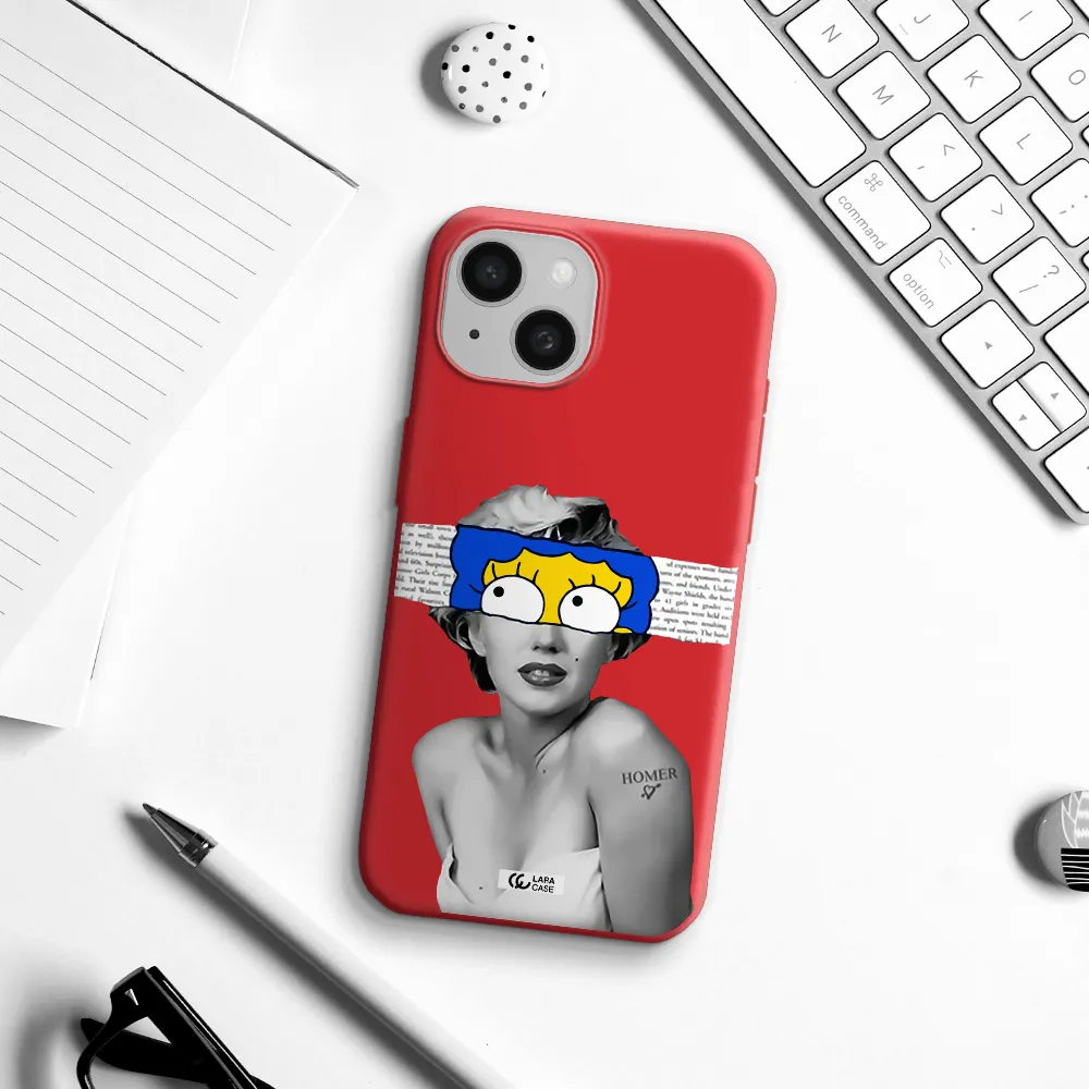 A Woman With A Cartoon On Her Head Apple Iphone 15 Silicone Imperial Red Case