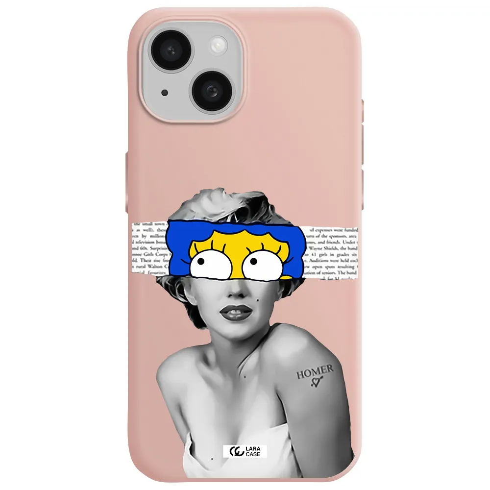 A Woman With A Cartoon On Her Head Apple Iphone 15 Silicone Pastel Pink Case