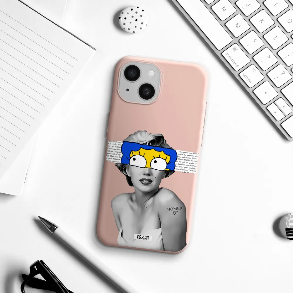 A Woman With A Cartoon On Her Head Apple Iphone 15 Silicone Pastel Pink Case