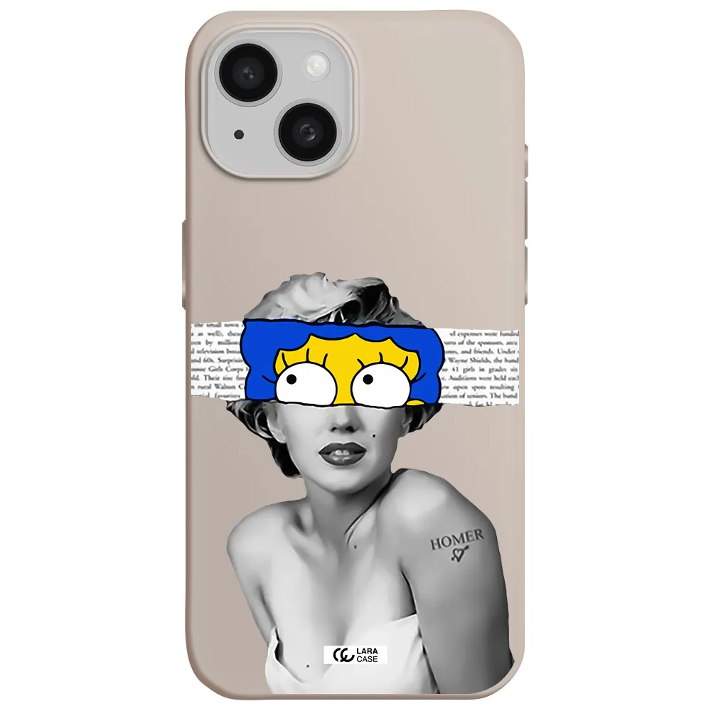 a woman with a cartoon on her head Apple iPhone 15 Silicone Stone Case