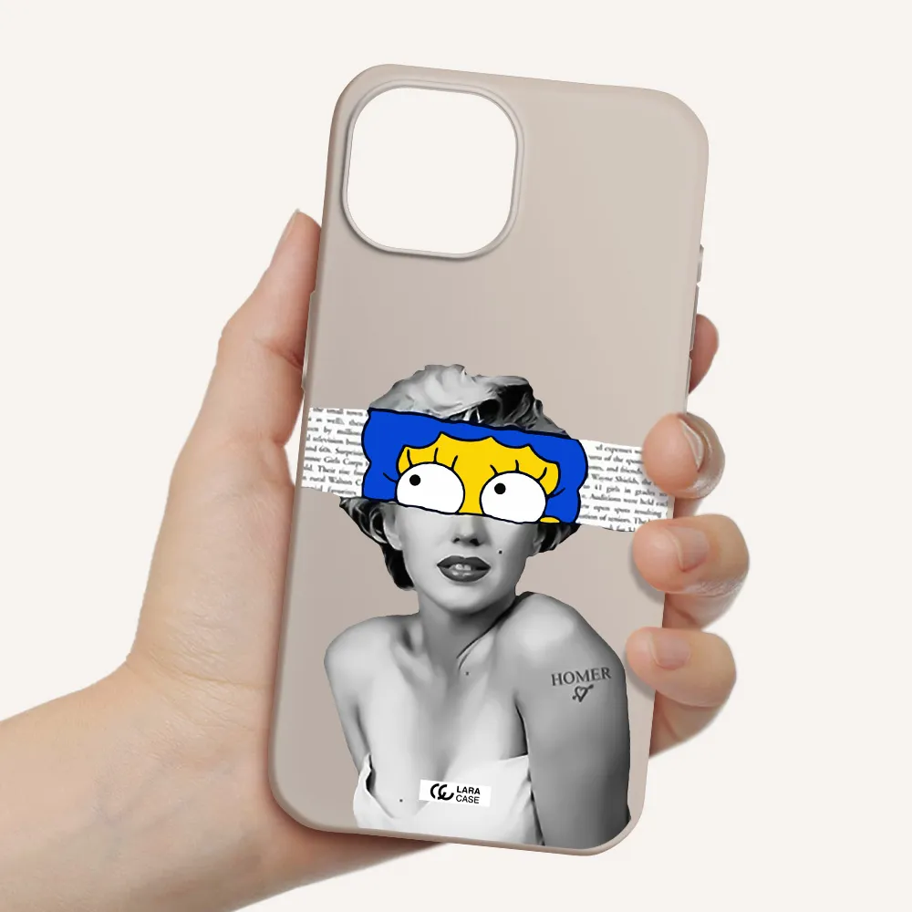 a woman with a cartoon on her head Apple iPhone 15 Silicone Stone Case