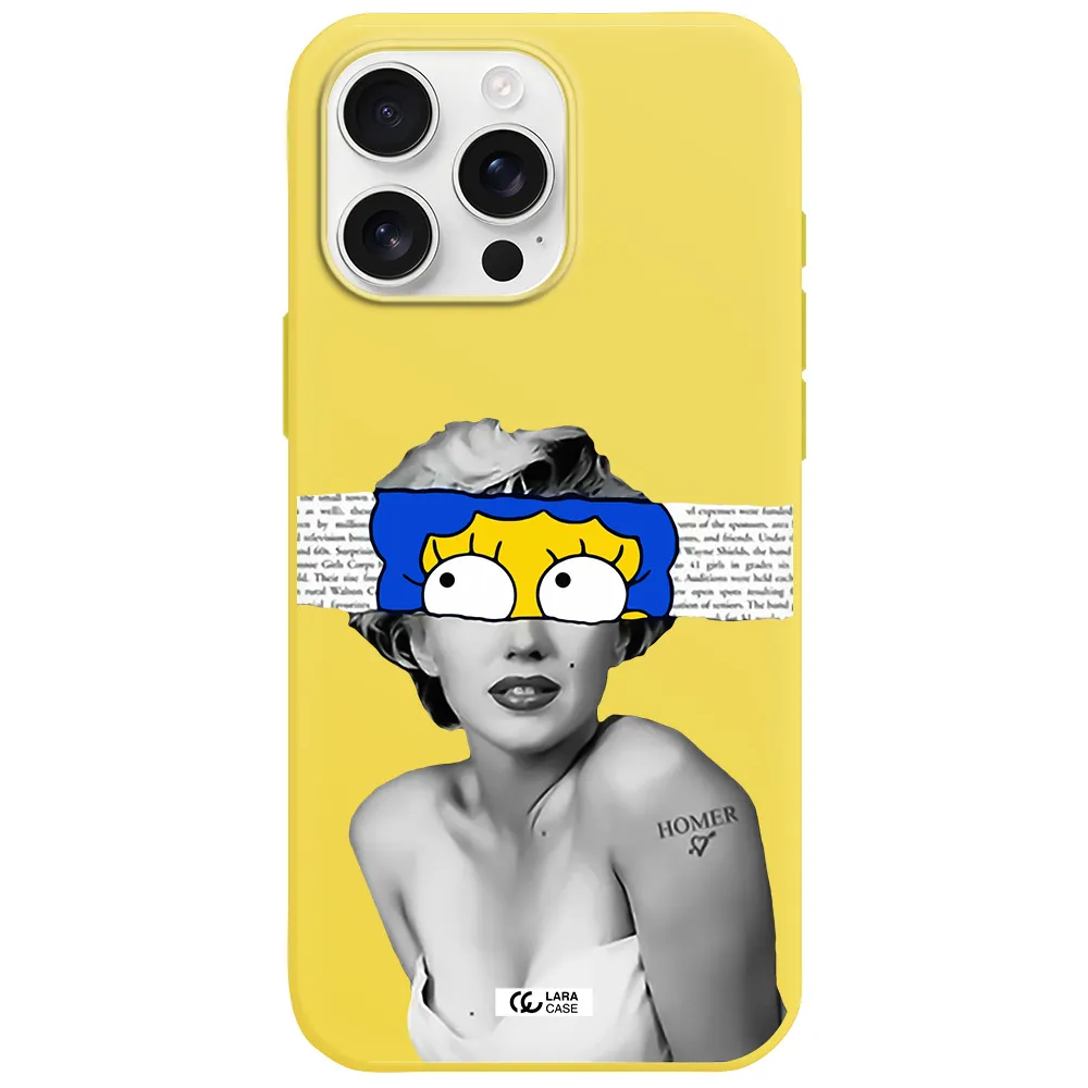 A Woman With A Cartoon On Her Head Apple Iphone 16 Pro Max Silicone Canary Yellow Case