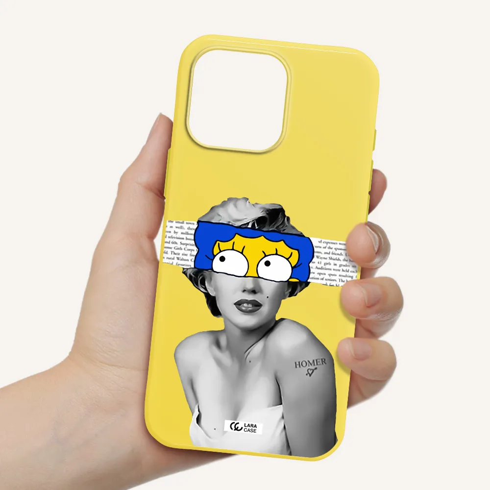 A Woman With A Cartoon On Her Head Apple Iphone 16 Pro Max Silicone Canary Yellow Case