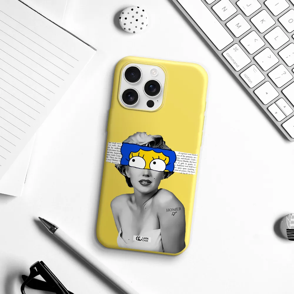 A Woman With A Cartoon On Her Head Apple Iphone 16 Pro Max Silicone Canary Yellow Case