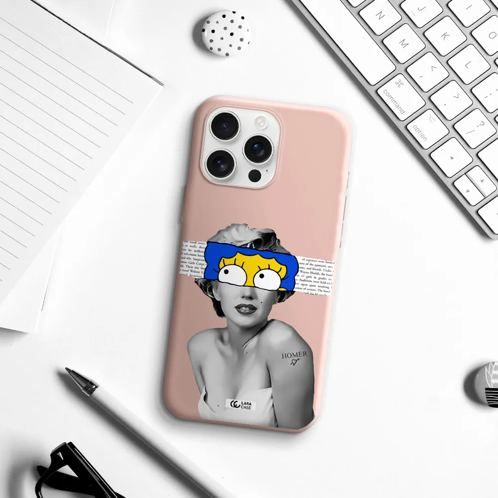 A Woman With A Cartoon On Her Head Apple Iphone 16 Pro Max Silicone Pastel Pink Case