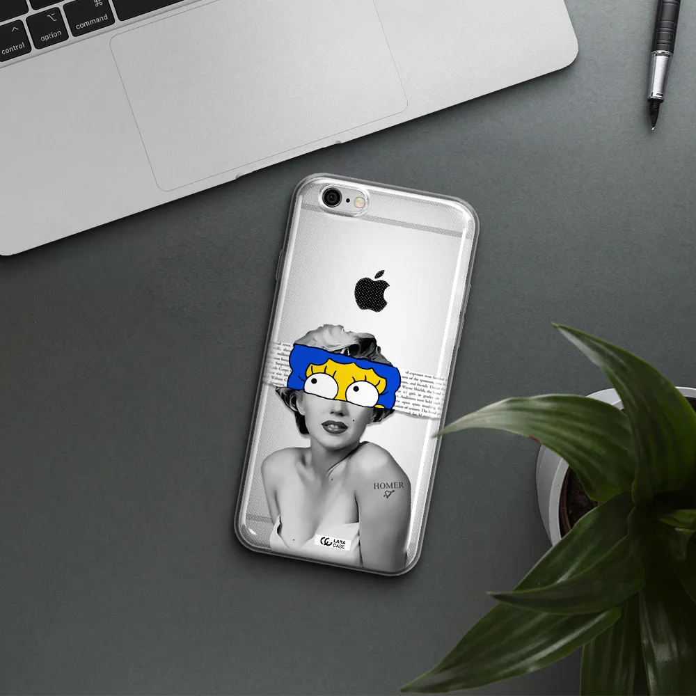 a woman with a cartoon on her head Apple iPhone 6 Clear TPU Case
