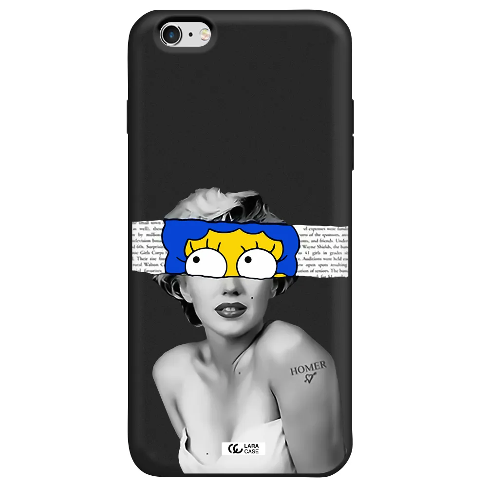 a woman with a cartoon on her head Apple iPhone 6 plus Silicone black Case