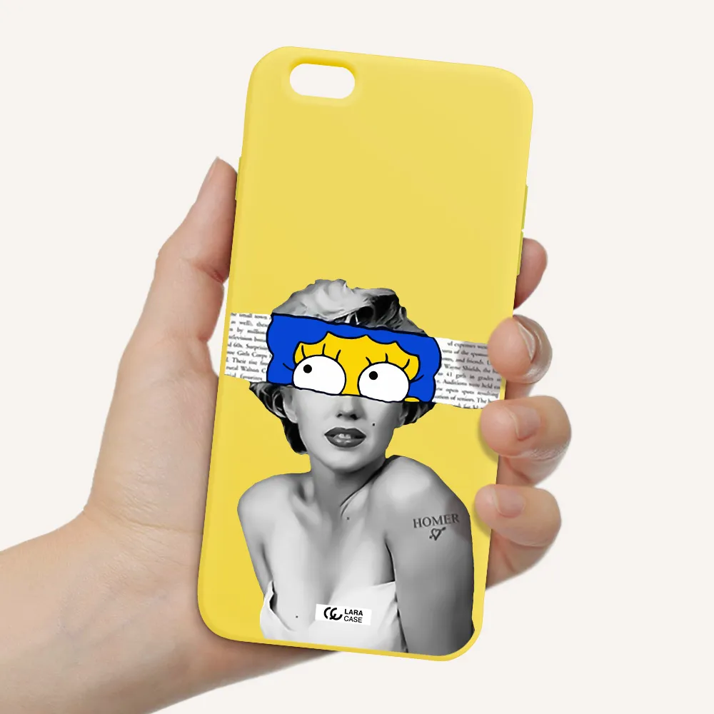 a woman with a cartoon on her head Apple iPhone 6 plus Silicone canary yellow Case