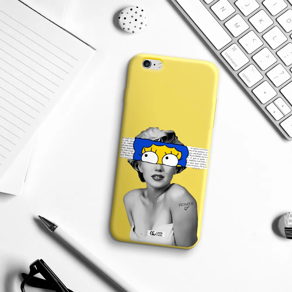 a woman with a cartoon on her head Apple iPhone 6 plus Silicone canary yellow Case