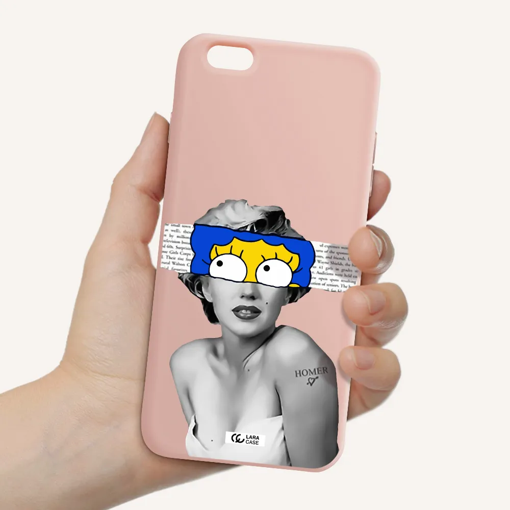 a woman with a cartoon on her head Apple iPhone 6 plus Silicone pastel pink Case