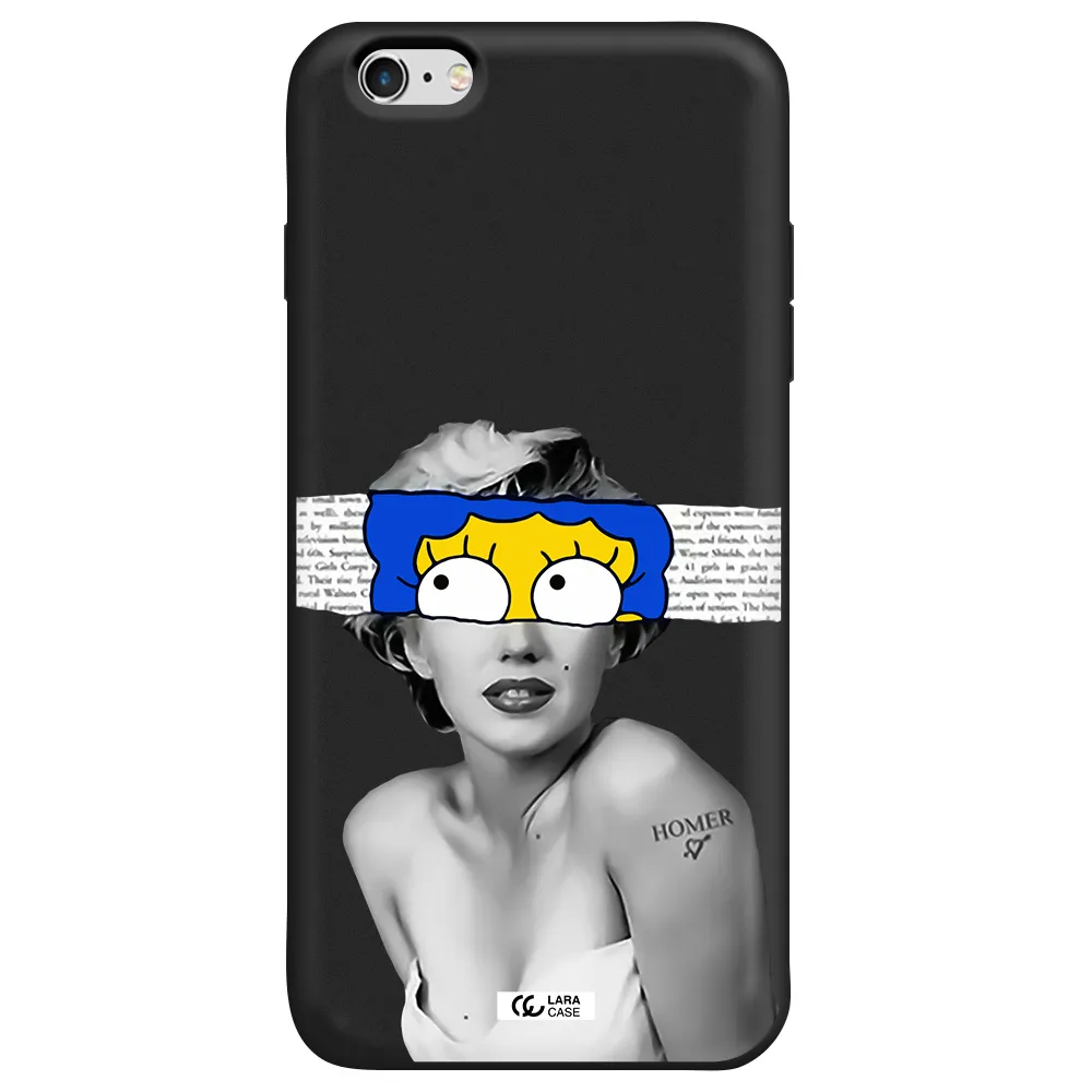 a woman with a cartoon on her head Apple iPhone 6 s plus Silicone black Case