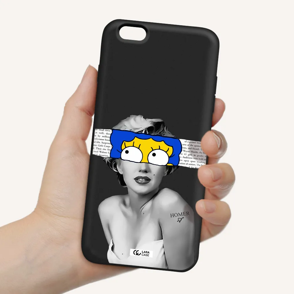 a woman with a cartoon on her head Apple iPhone 6 s plus Silicone black Case