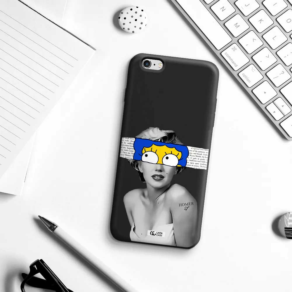 a woman with a cartoon on her head Apple iPhone 6 s plus Silicone black Case