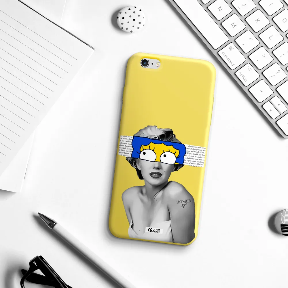 a woman with a cartoon on her head Apple iPhone 6 s plus Silicone canary yellow Case