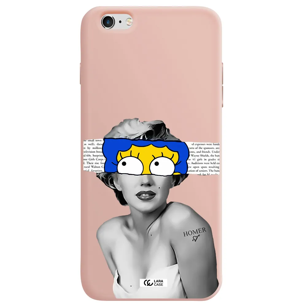 a woman with a cartoon on her head Apple iPhone 6 s plus Silicone pastel pink Case