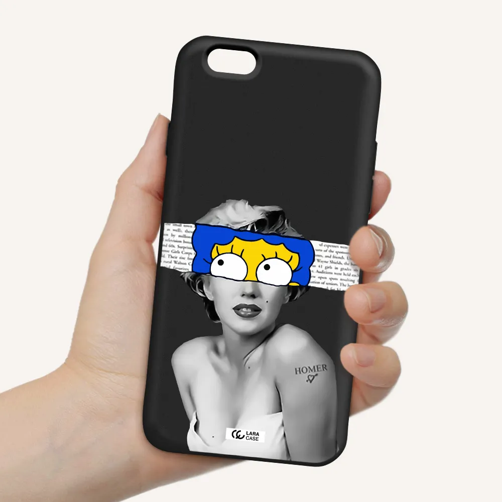 a woman with a cartoon on her head Apple iPhone 6 Silicone black Case