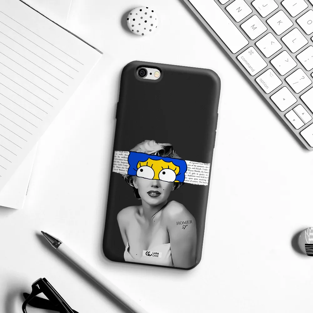a woman with a cartoon on her head Apple iPhone 6 Silicone black Case