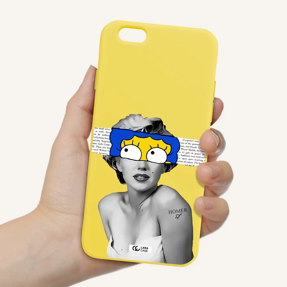 a woman with a cartoon on her head Apple iPhone 6 Silicone canary yellow Case