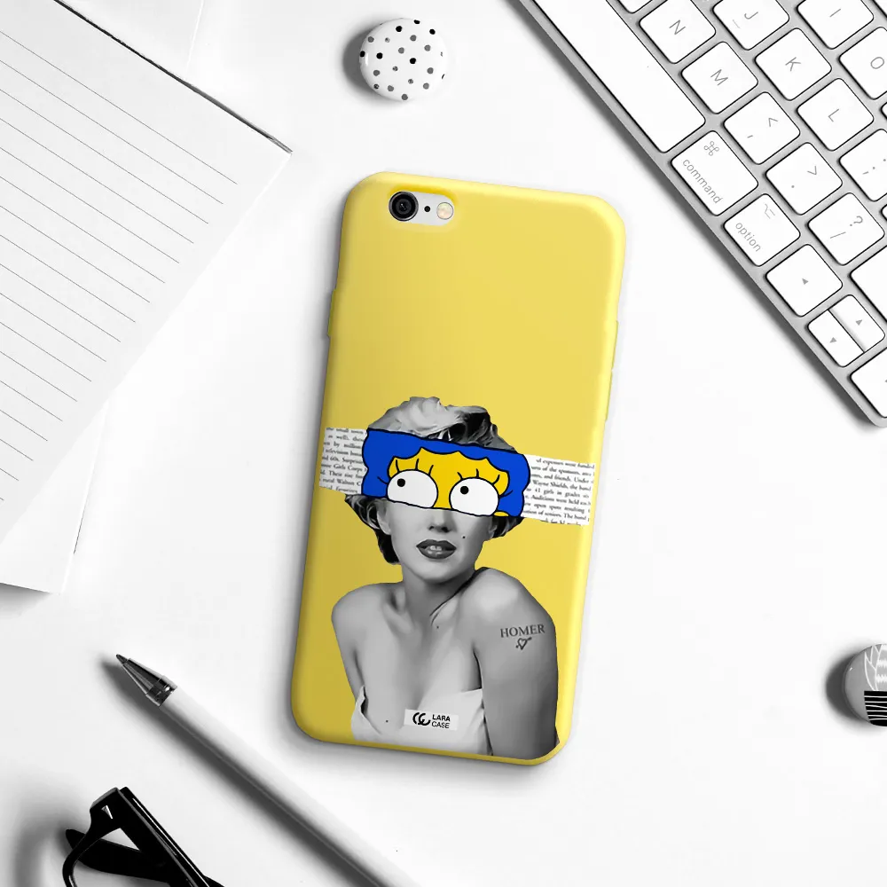 a woman with a cartoon on her head Apple iPhone 6 Silicone canary yellow Case