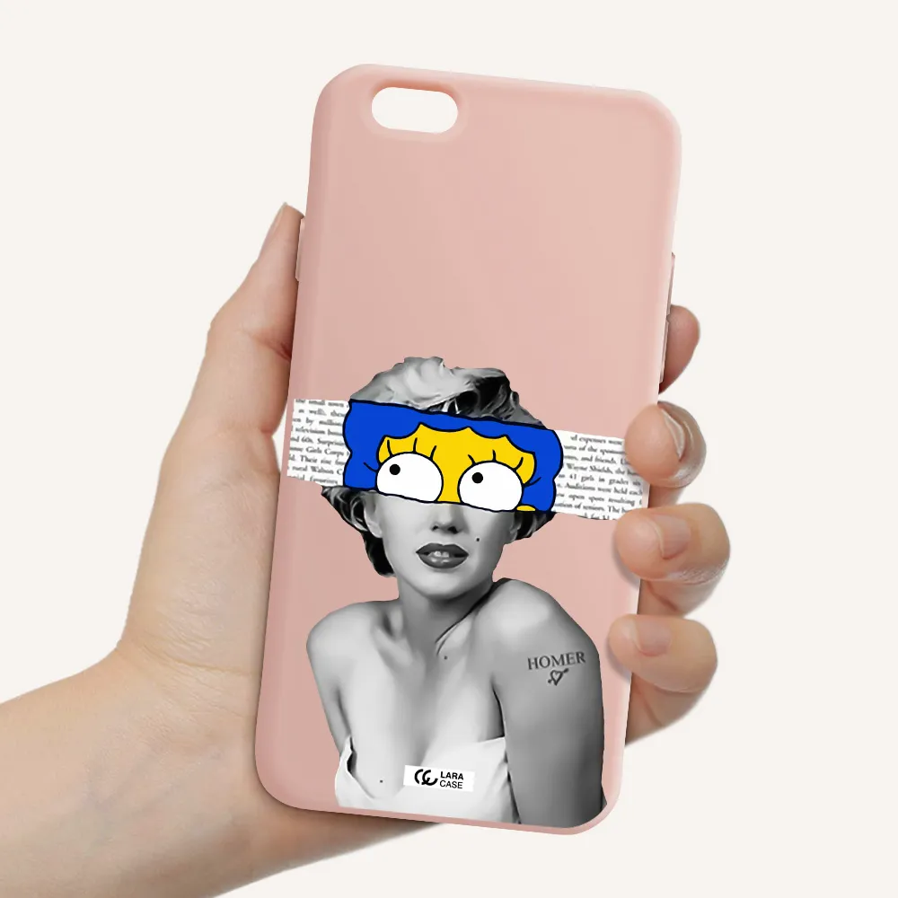 a woman with a cartoon on her head Apple iPhone 6 Silicone pastel pink Case