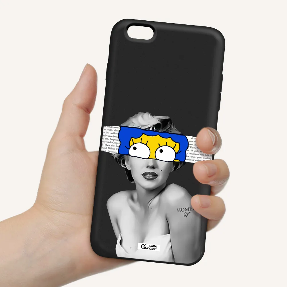 a woman with a cartoon on her head Apple iPhone 6S Silicone black Case