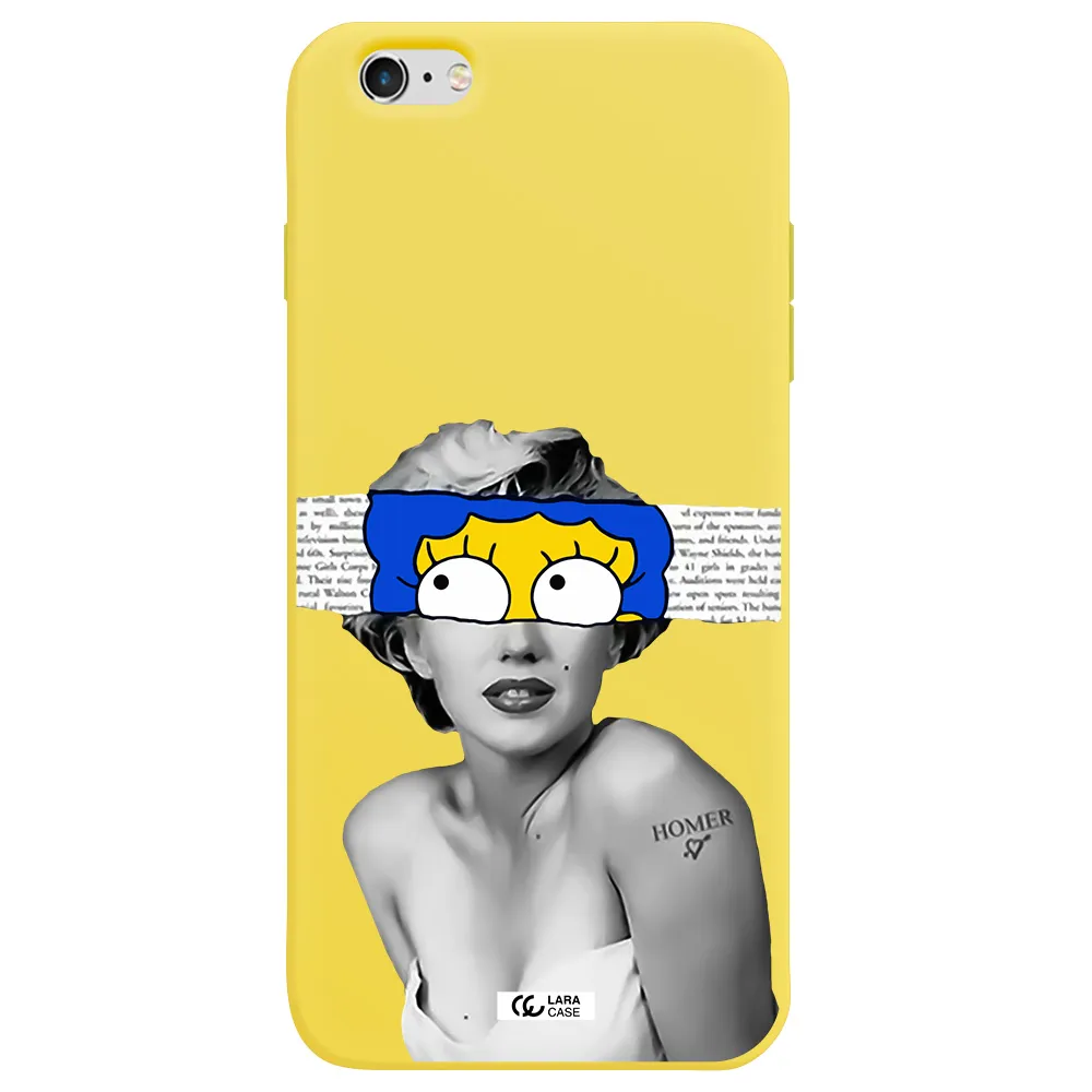 a woman with a cartoon on her head Apple iPhone 6S Silicone canary yellow Case