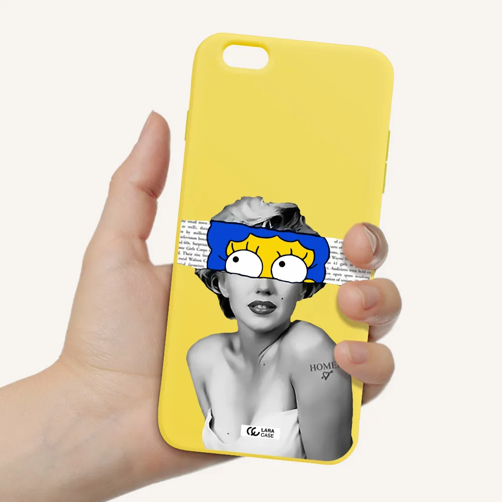 a woman with a cartoon on her head Apple iPhone 6S Silicone canary yellow Case