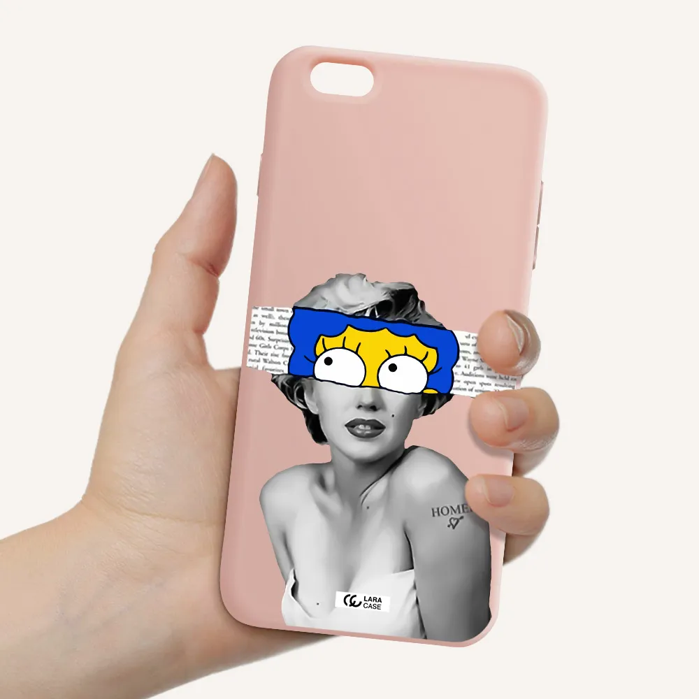 a woman with a cartoon on her head Apple iPhone 6S Silicone pastel pink Case