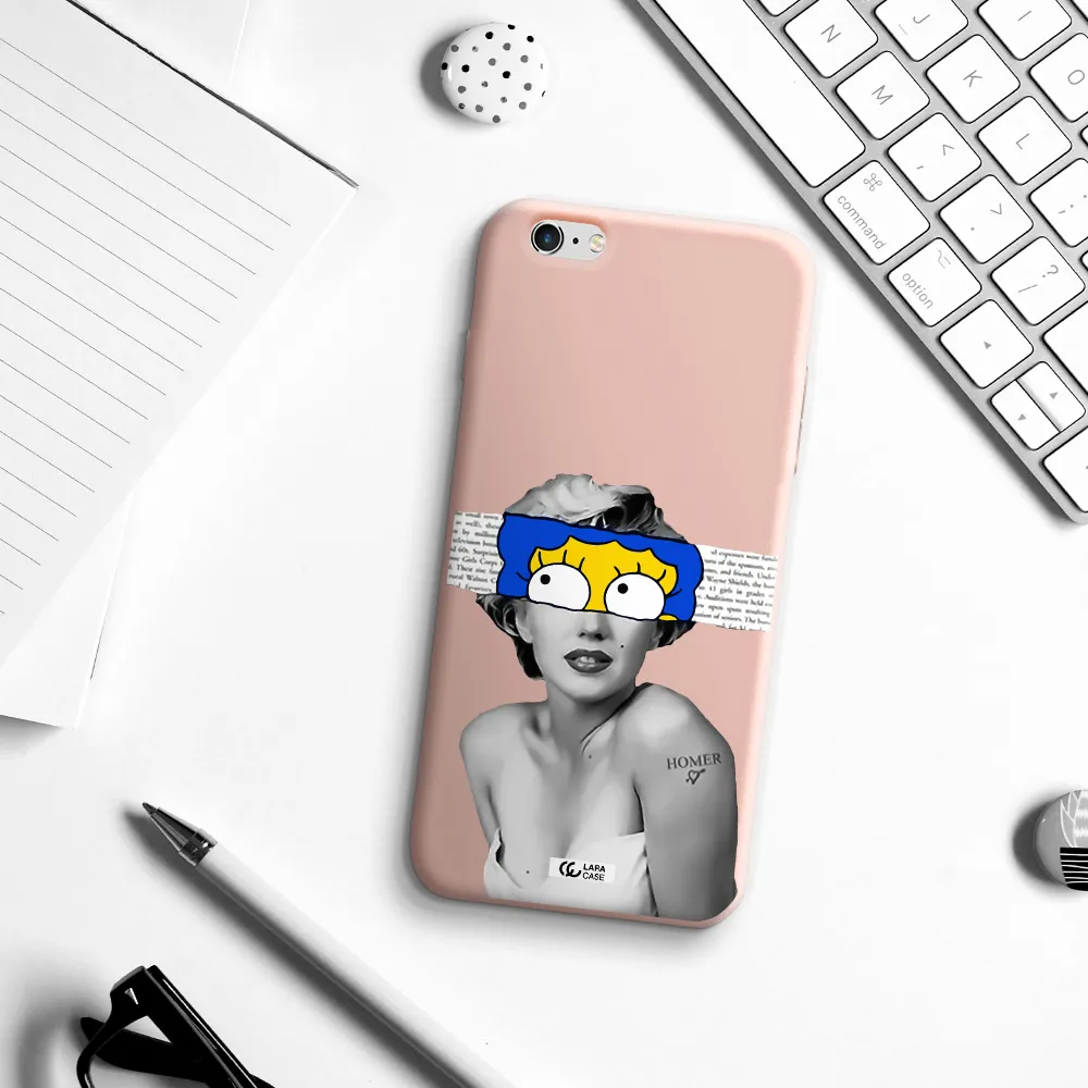 a woman with a cartoon on her head Apple iPhone 6S Silicone pastel pink Case