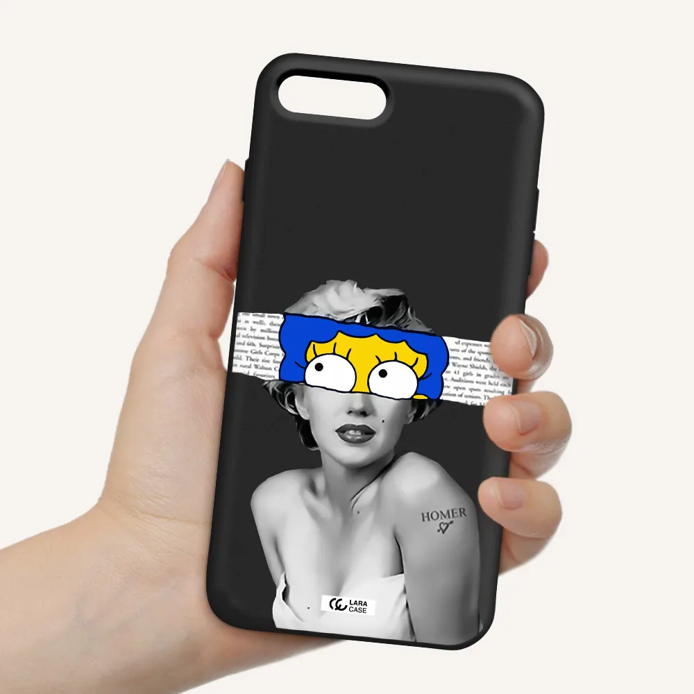 a woman with a cartoon on her head Apple iPhone 7 plus Silicone black Case