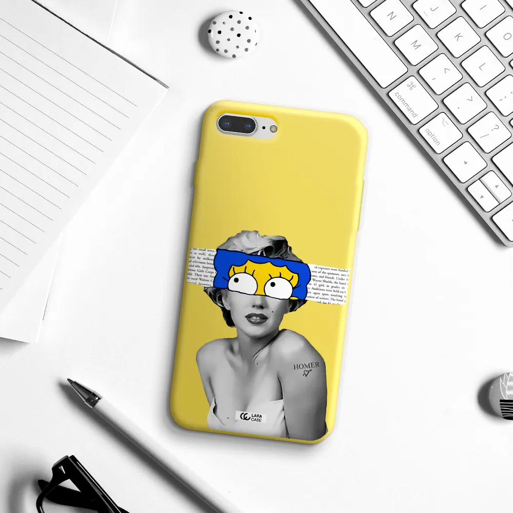 a woman with a cartoon on her head Apple iPhone 7 plus Silicone canary yellow Case