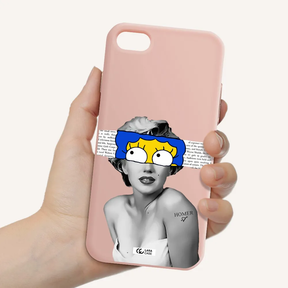 a woman with a cartoon on her head Apple iPhone 7 Silicone pastel pink Case