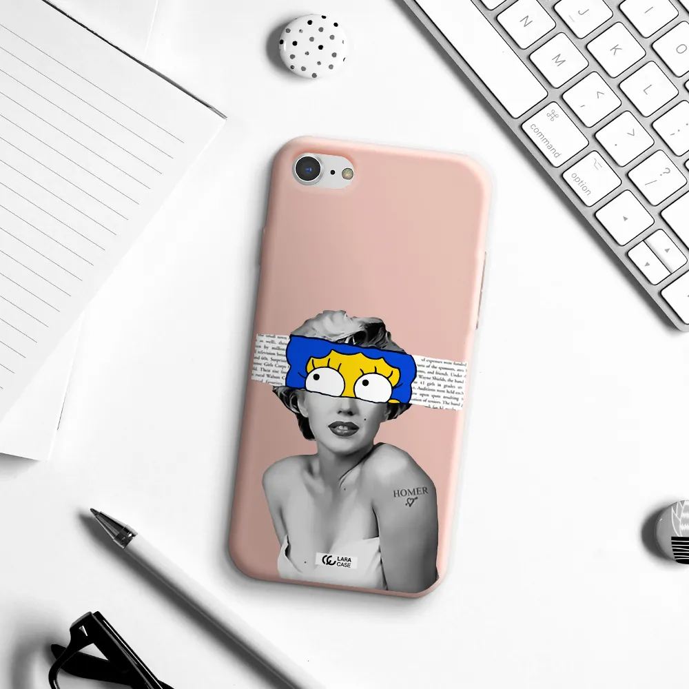 a woman with a cartoon on her head Apple iPhone 7 Silicone pastel pink Case