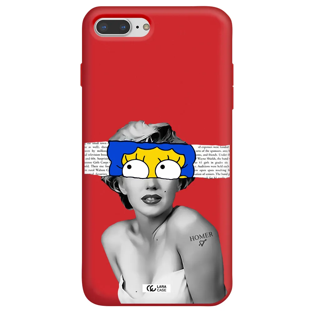 a woman with a cartoon on her head Apple iPhone 8 plus Silicone Imperial Red Case