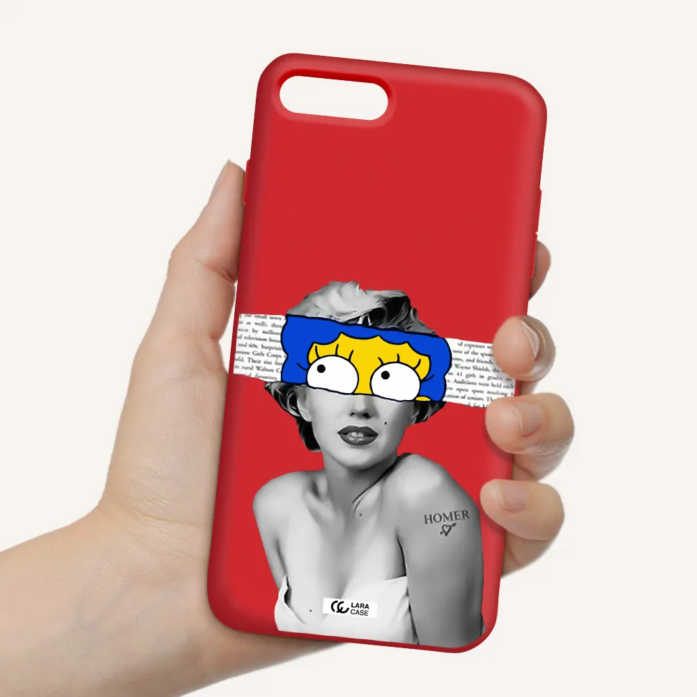 a woman with a cartoon on her head Apple iPhone 8 plus Silicone Imperial Red Case