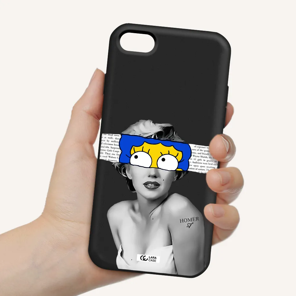 a woman with a cartoon on her head Apple iPhone 8 Silicone black Case