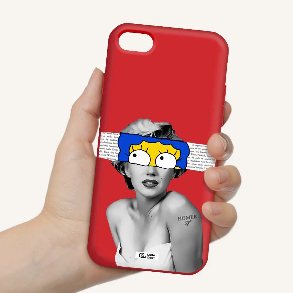 a woman with a cartoon on her head Apple iPhone 8 Silicone Imperial Red Case