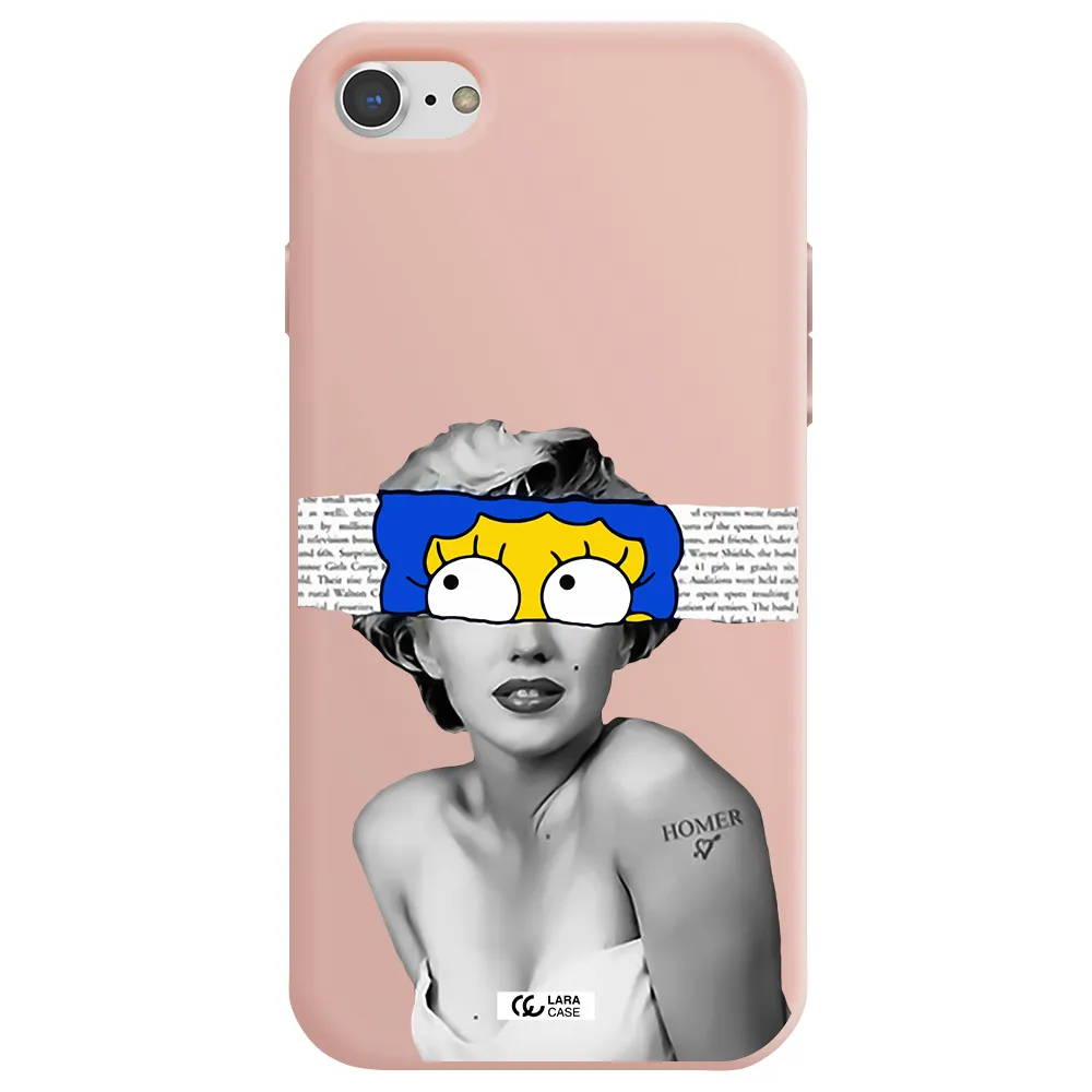 a woman with a cartoon on her head Apple iPhone 8 Silicone pastel pink Case