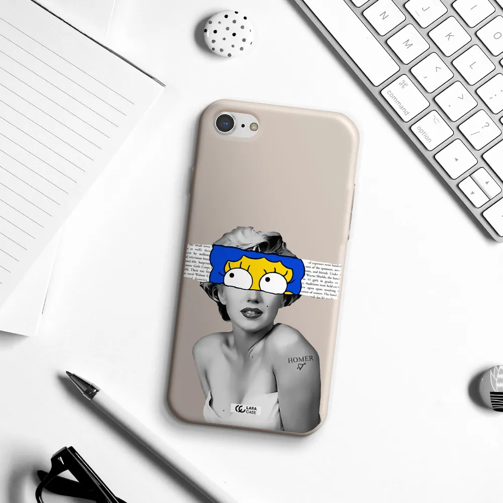 a woman with a cartoon on her head Apple iPhone 8 Silicone Stone Case