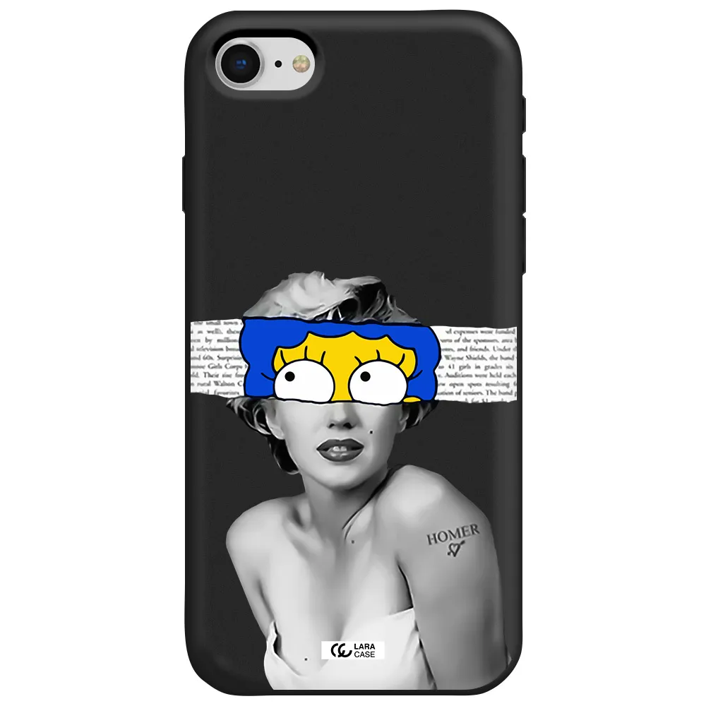a woman with a cartoon on her head Apple iPhone se 2020 Silicone black Case