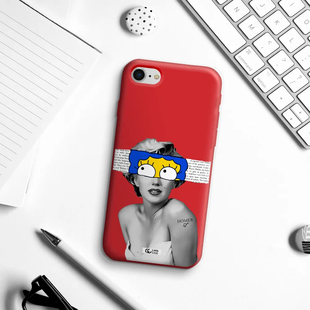 a woman with a cartoon on her head Apple iPhone se 2020 Silicone Imperial Red Case