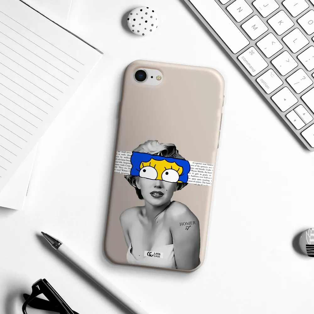 a woman with a cartoon on her head Apple iPhone se 2020 Silicone Stone Case