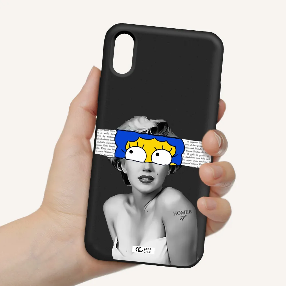 a woman with a cartoon on her head Apple iPhone X Silicone black Case