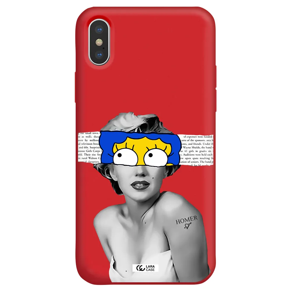 a woman with a cartoon on her head Apple iPhone X Silicone Imperial Red Case
